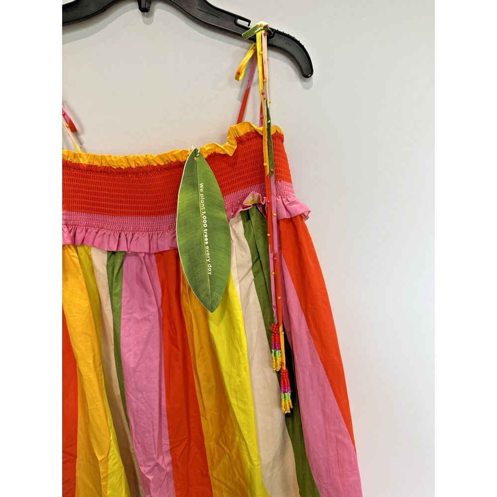 Farm Rio MIXED Multicolored Stripe Smocked  MIDI DRESS Size Medium New with tags - Picture 8 of 10